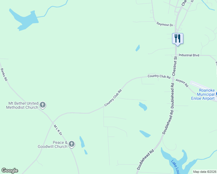 map of restaurants, bars, coffee shops, grocery stores, and more near 1660 Country Club Road in Roanoke