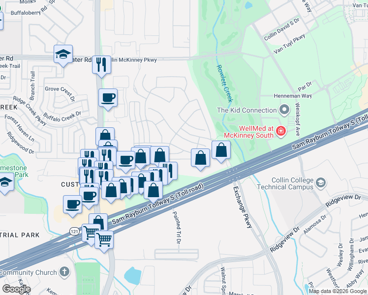 map of restaurants, bars, coffee shops, grocery stores, and more near 8309 Barnbougle Dunes Drive in McKinney