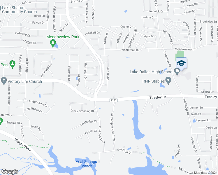 map of restaurants, bars, coffee shops, grocery stores, and more near 3300 Juneau Drive in Corinth
