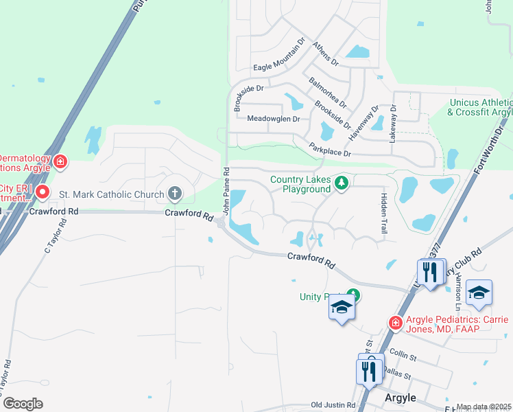 map of restaurants, bars, coffee shops, grocery stores, and more near 428 Bent Creek Cove in Argyle