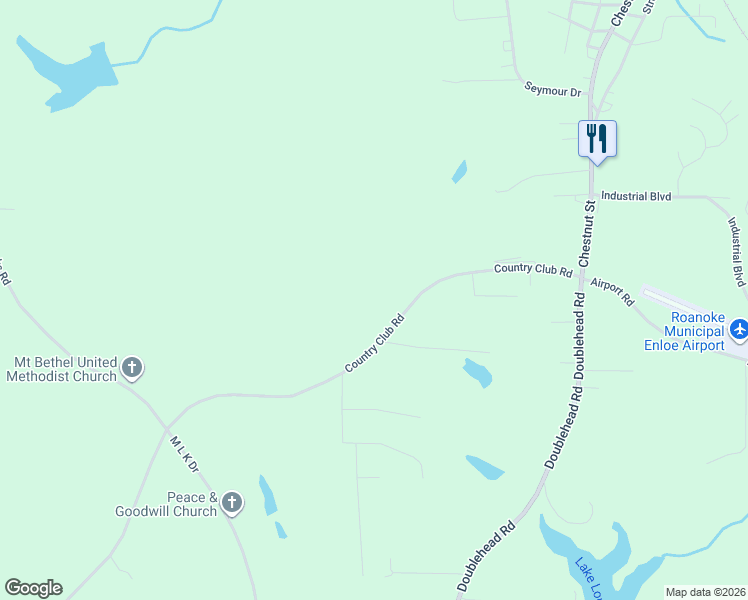 map of restaurants, bars, coffee shops, grocery stores, and more near 1660 Country Club Road in Roanoke