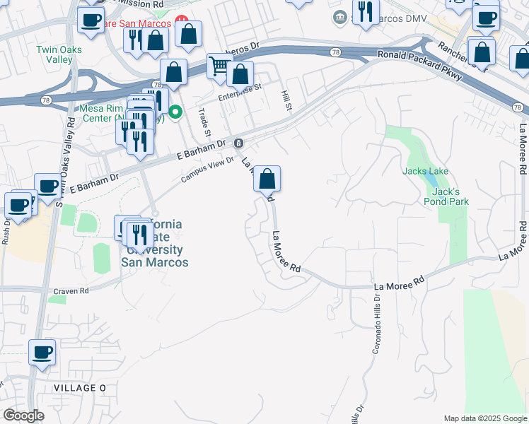 map of restaurants, bars, coffee shops, grocery stores, and more near 482 Camino Verde in San Marcos