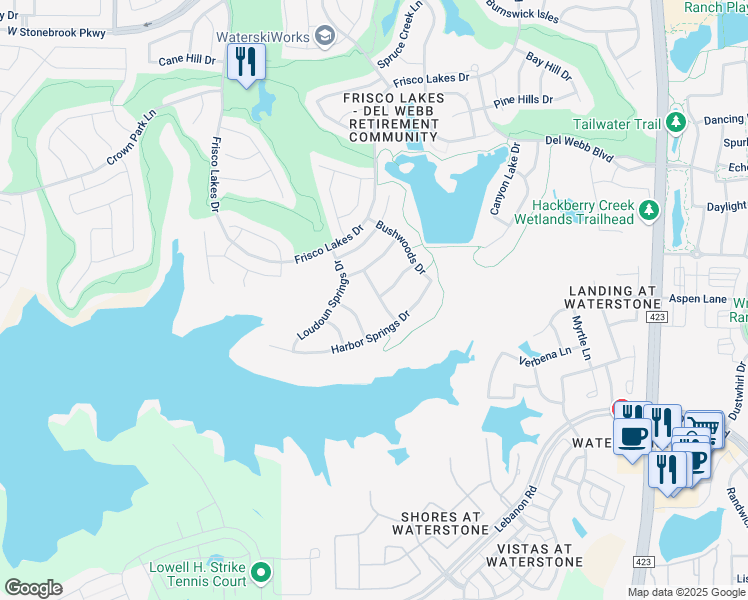 map of restaurants, bars, coffee shops, grocery stores, and more near 1093 Imperial Valley Lane in Frisco