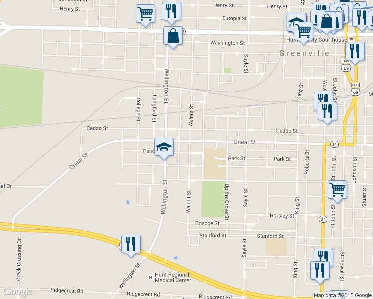 map of restaurants, bars, coffee shops, grocery stores, and more near 3904 Park Street in Greenville