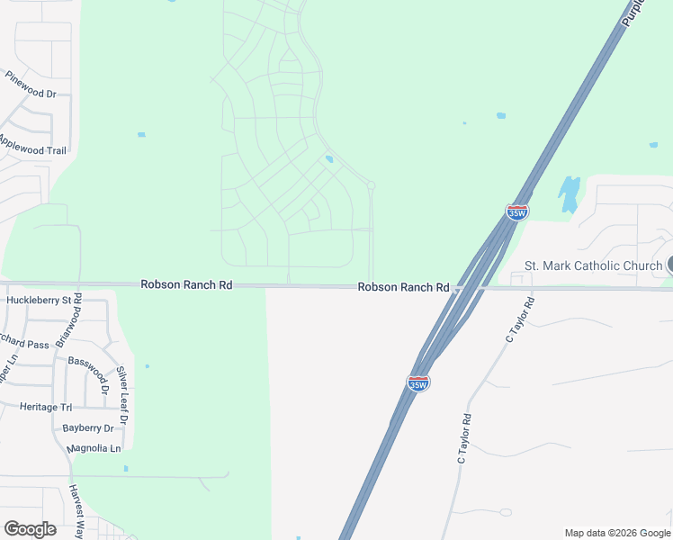 map of restaurants, bars, coffee shops, grocery stores, and more near Robson Ranch Road in Denton