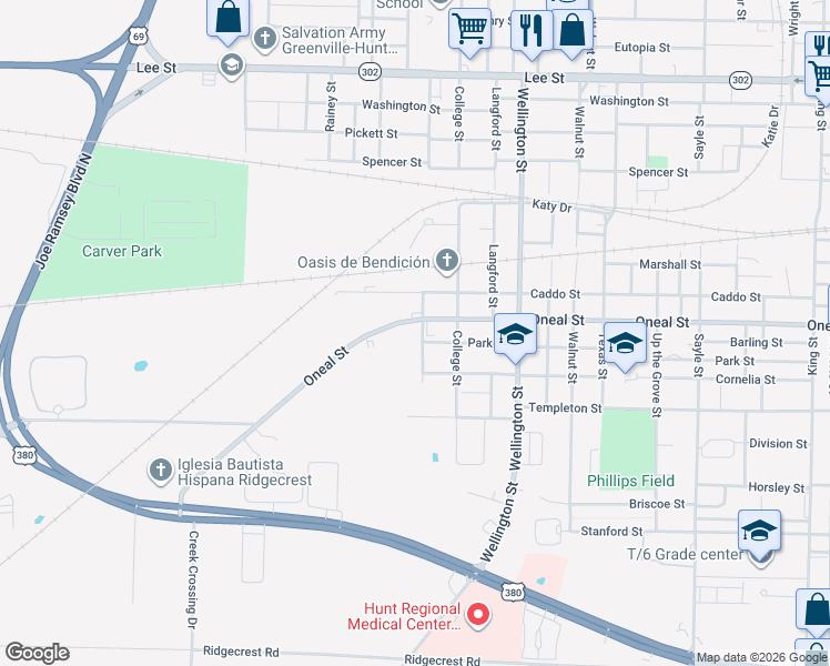 map of restaurants, bars, coffee shops, grocery stores, and more near 4413 Oneal Street in Greenville