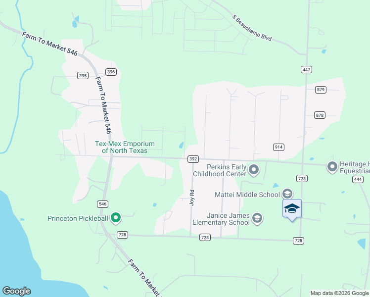 map of restaurants, bars, coffee shops, grocery stores, and more near 8167 County Road 392 in Princeton