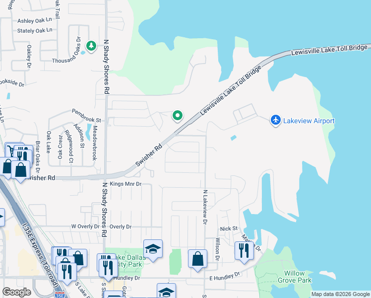 map of restaurants, bars, coffee shops, grocery stores, and more near 503 Jefferson Ln in Lake Dallas