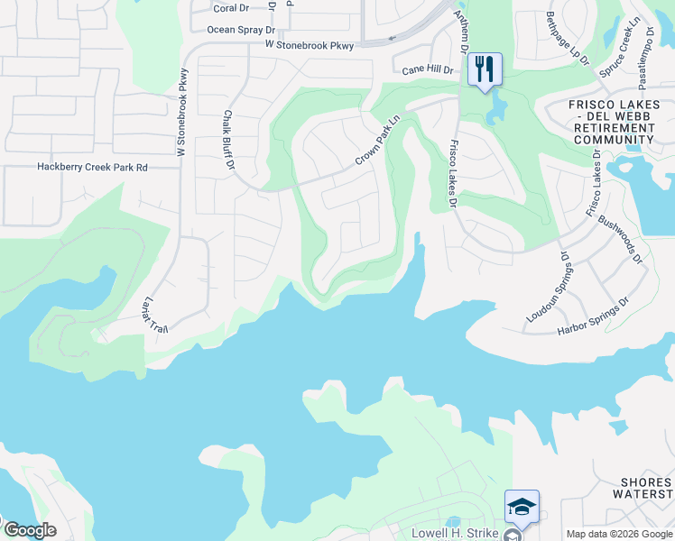 map of restaurants, bars, coffee shops, grocery stores, and more near 6348 Walnut Hill Court in Frisco