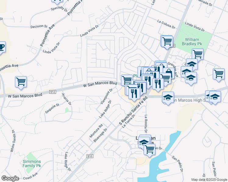 map of restaurants, bars, coffee shops, grocery stores, and more near 842 South Rancho Santa Fe Road in San Marcos
