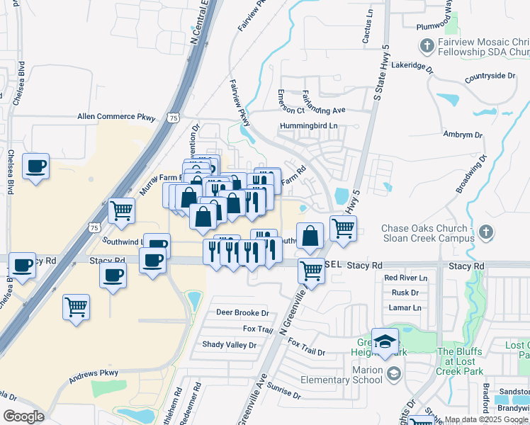 map of restaurants, bars, coffee shops, grocery stores, and more near 311 Town Place in Fairview