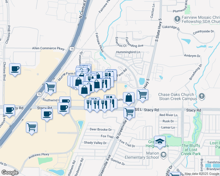 map of restaurants, bars, coffee shops, grocery stores, and more near 311 Town Place in Fairview