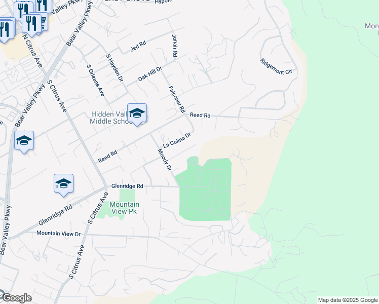 map of restaurants, bars, coffee shops, grocery stores, and more near 2735 Crownpoint Place in Escondido