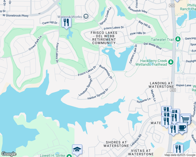 map of restaurants, bars, coffee shops, grocery stores, and more near 1093 Imperial Valley Lane in Frisco