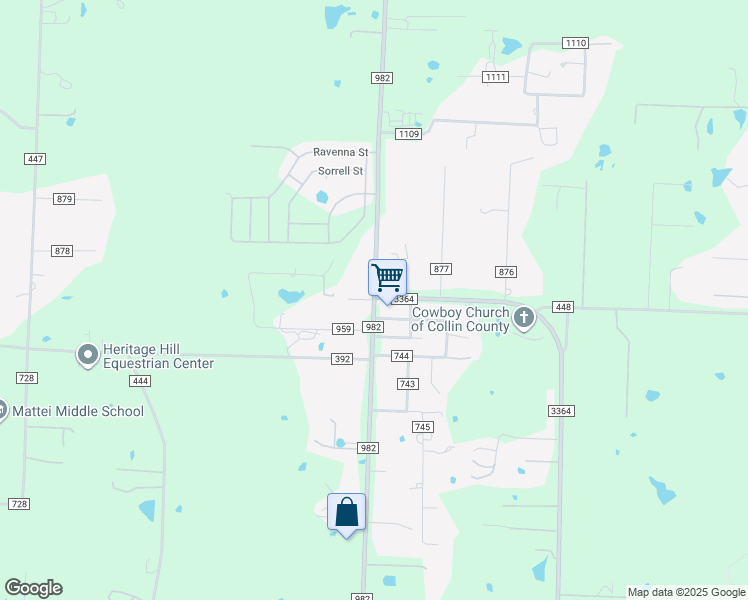 map of restaurants, bars, coffee shops, grocery stores, and more near Farm to Market Road 982 in Princeton