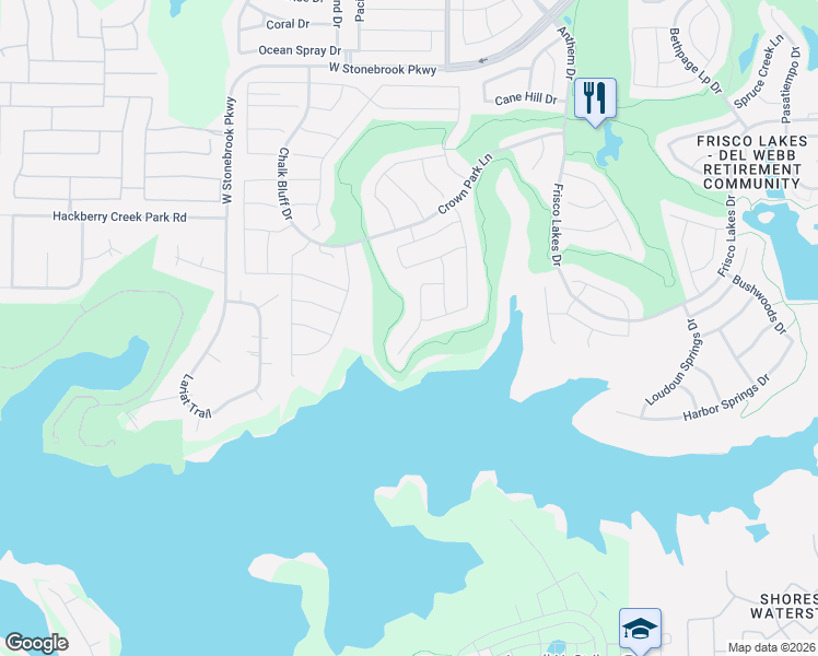 map of restaurants, bars, coffee shops, grocery stores, and more near 6348 Walnut Hill Court in Frisco
