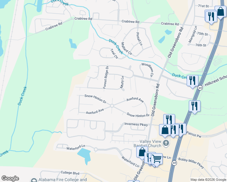 map of restaurants, bars, coffee shops, grocery stores, and more near 8404 Mari Mar Drive in Tuscaloosa