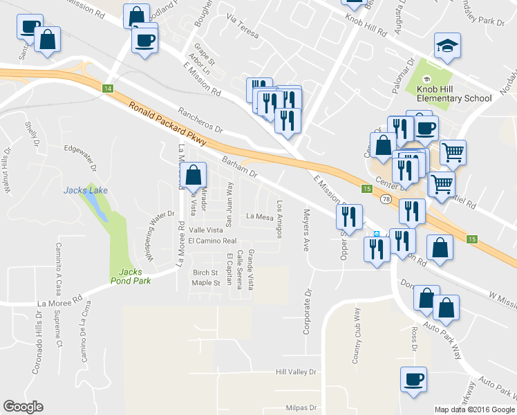map of restaurants, bars, coffee shops, grocery stores, and more near 1219 Barham Drive in San Marcos