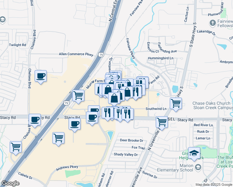 map of restaurants, bars, coffee shops, grocery stores, and more near 126 Fountain Court in Fairview