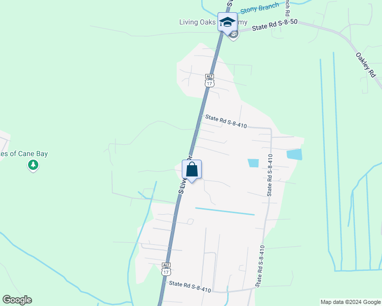 map of restaurants, bars, coffee shops, grocery stores, and more near 2047 South Live Oak Drive in Moncks Corner