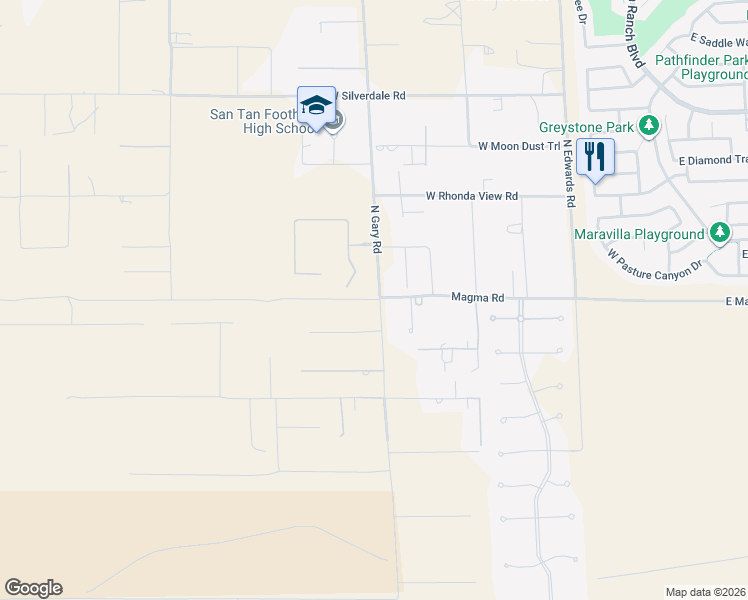 map of restaurants, bars, coffee shops, grocery stores, and more near West Magma Road in Pinal County