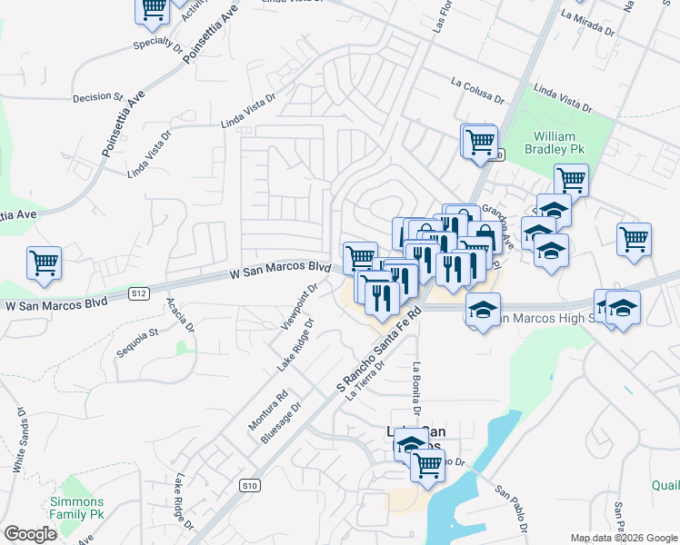 map of restaurants, bars, coffee shops, grocery stores, and more near 1795 W San Marcos Blvd in San Marcos