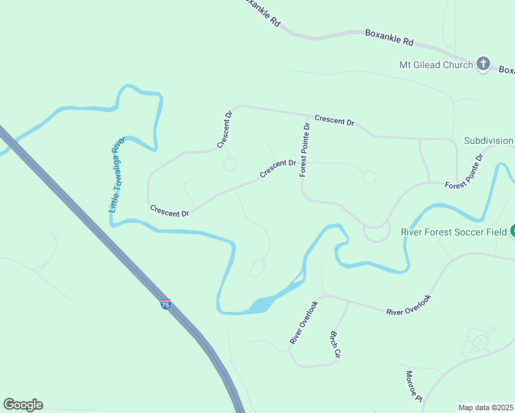 map of restaurants, bars, coffee shops, grocery stores, and more near 706 Crescent Drive in Forsyth