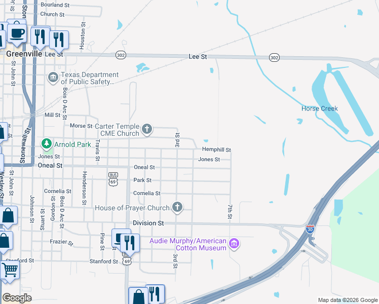 map of restaurants, bars, coffee shops, grocery stores, and more near 1107 Hemphill Street in Greenville