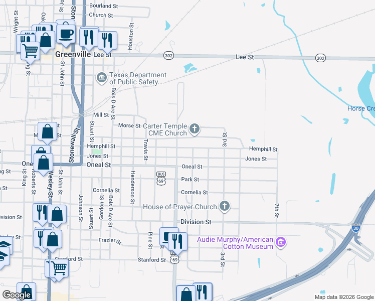 map of restaurants, bars, coffee shops, grocery stores, and more near 1412 Hemphill Street in Greenville