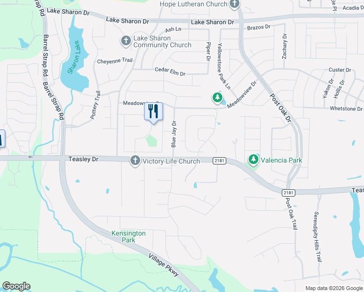 map of restaurants, bars, coffee shops, grocery stores, and more near 3208 Blue Jay Drive in Corinth