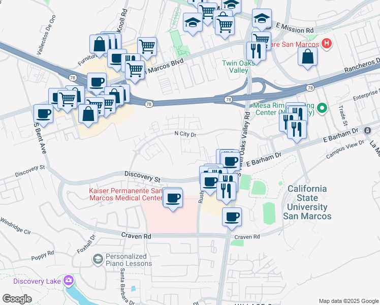 map of restaurants, bars, coffee shops, grocery stores, and more near 483 Gadget Road in San Marcos