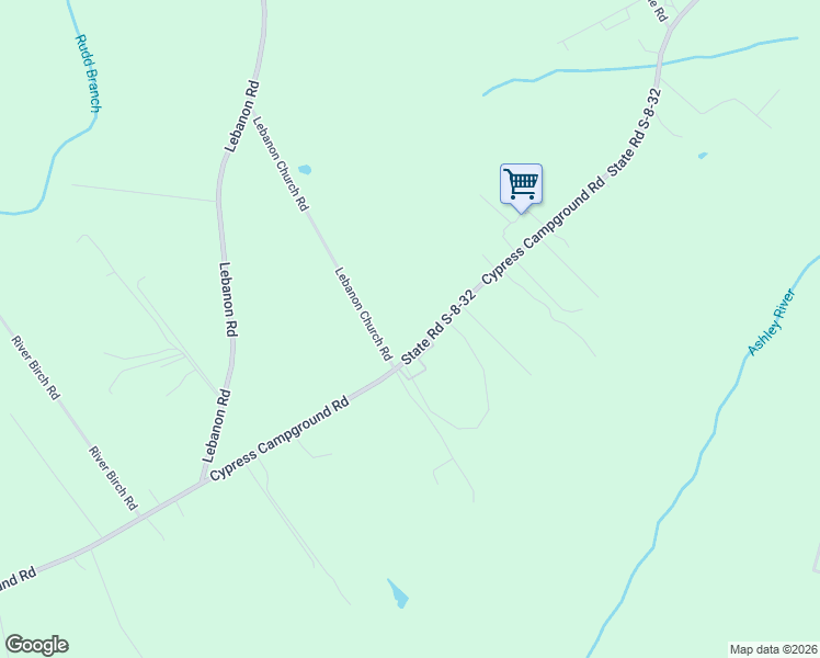 map of restaurants, bars, coffee shops, grocery stores, and more near 1882 Cypress Campground Road in Ridgeville