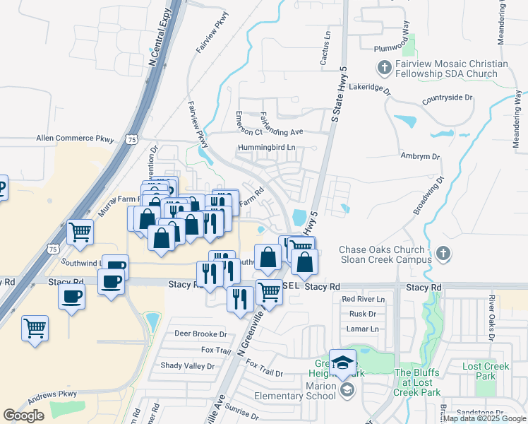 map of restaurants, bars, coffee shops, grocery stores, and more near 360 Murray Farm Road in Fairview