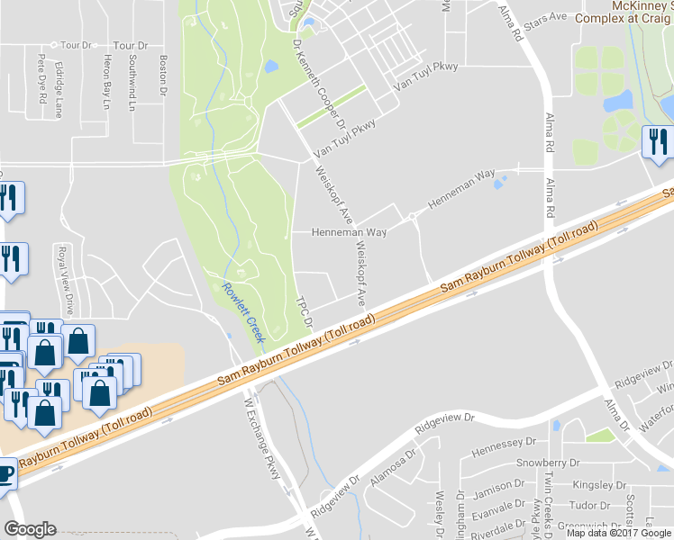 map of restaurants, bars, coffee shops, grocery stores, and more near 6800 Weiskopf Avenue in McKinney