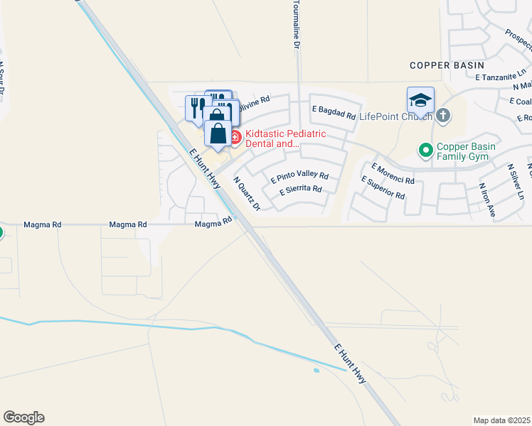 map of restaurants, bars, coffee shops, grocery stores, and more near 27940 North Quartz Drive in San Tan Valley
