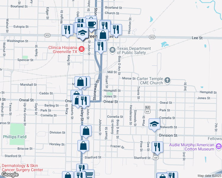 map of restaurants, bars, coffee shops, grocery stores, and more near 3314 Gordon Street in Greenville