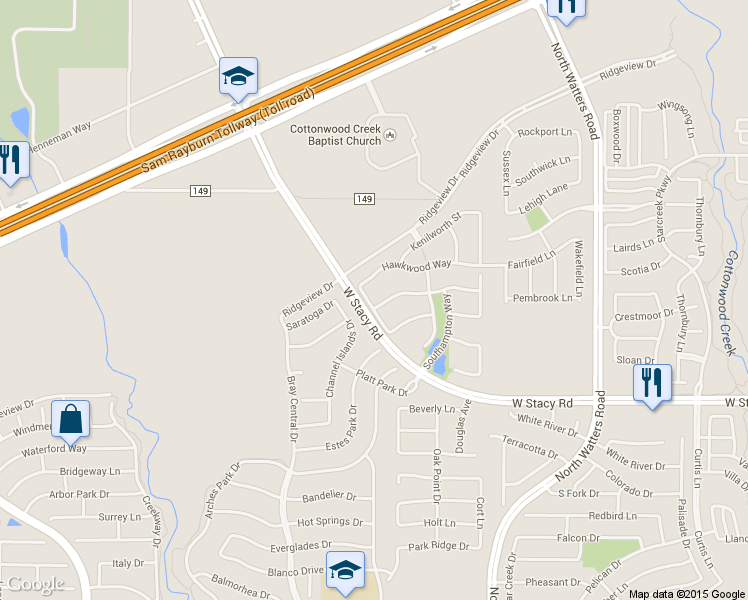 map of restaurants, bars, coffee shops, grocery stores, and more near 1094 Great Meadow Drive in Allen