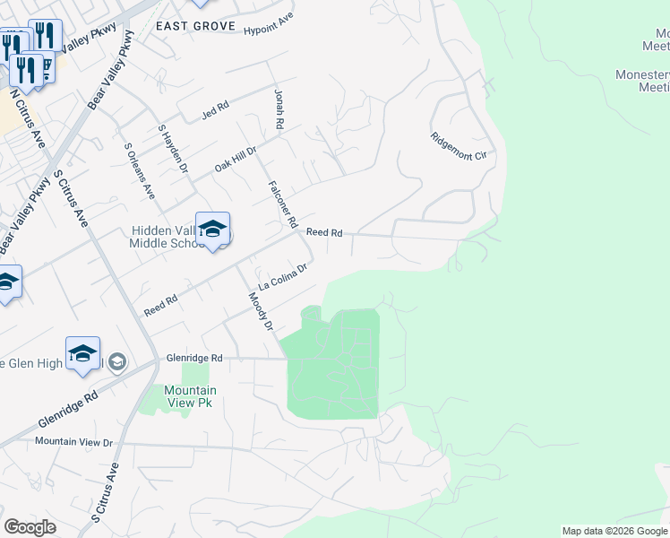 map of restaurants, bars, coffee shops, grocery stores, and more near 944 Reed Terrace in Escondido