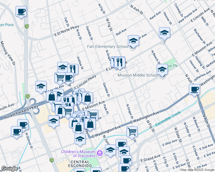 map of restaurants, bars, coffee shops, grocery stores, and more near 892 Gamble Street in Escondido