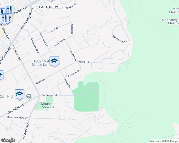 map of restaurants, bars, coffee shops, grocery stores, and more near 944 Reed Terrace in Escondido