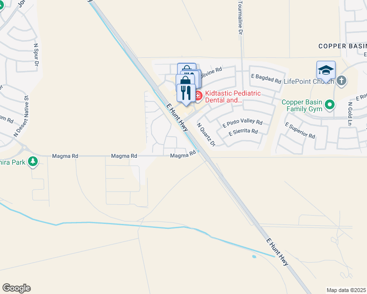 map of restaurants, bars, coffee shops, grocery stores, and more near 31 East Magma Road in San Tan Valley