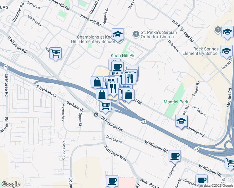 map of restaurants, bars, coffee shops, grocery stores, and more near 702 M Lane in San Marcos