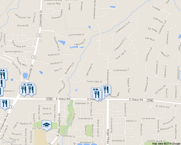 map of restaurants, bars, coffee shops, grocery stores, and more near 390 Oak Ridge Dr in Fairview