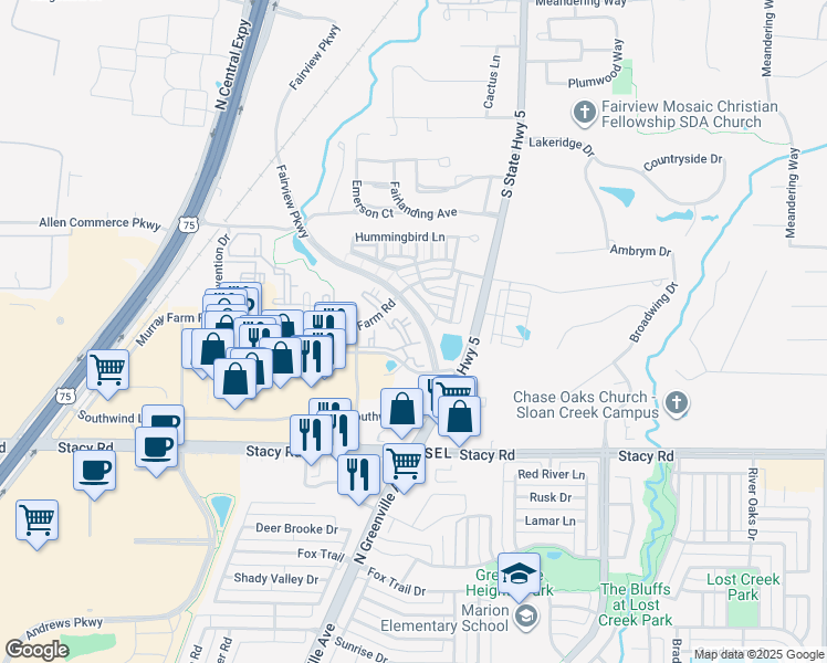 map of restaurants, bars, coffee shops, grocery stores, and more near 360 Murray Farm Road in Fairview