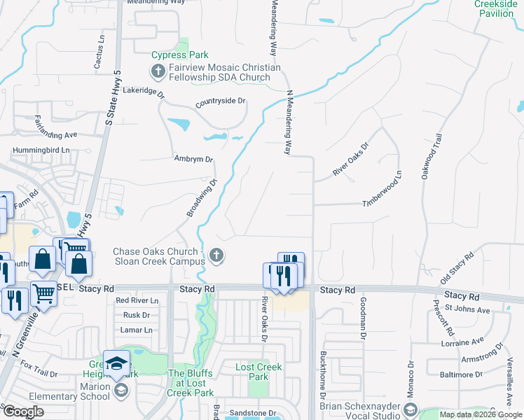 map of restaurants, bars, coffee shops, grocery stores, and more near 390 Oak Ridge Drive in Fairview