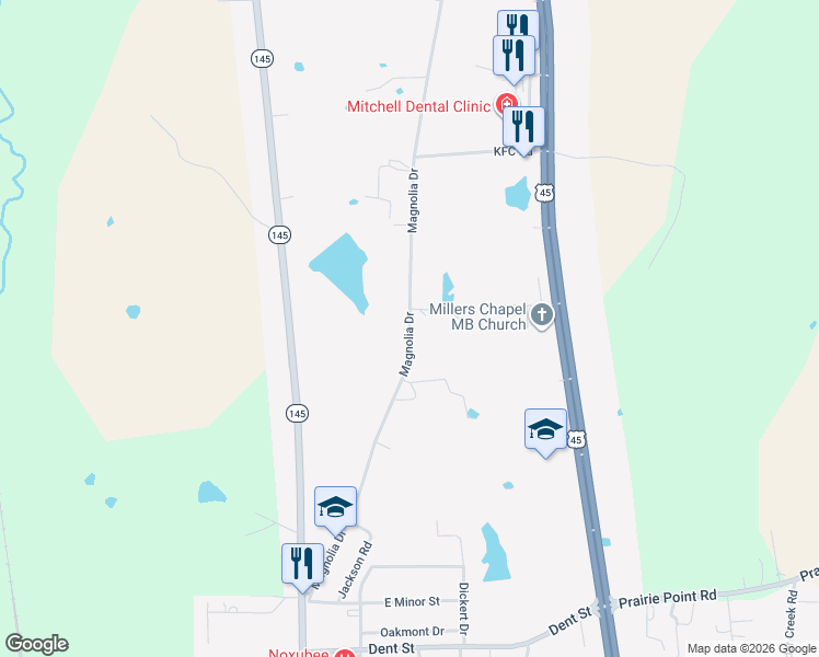 map of restaurants, bars, coffee shops, grocery stores, and more near Magnolia Drive in Macon