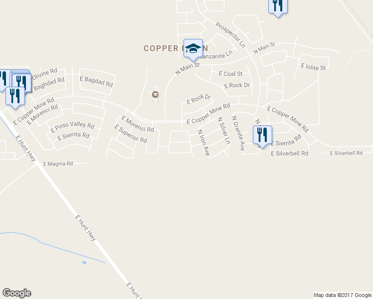 map of restaurants, bars, coffee shops, grocery stores, and more near 3864 East Sierrita Road in Queen Creek