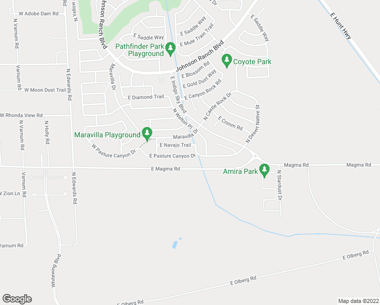 map of restaurants, bars, coffee shops, grocery stores, and more near 664 East Pasture Canyon Drive in San Tan Valley