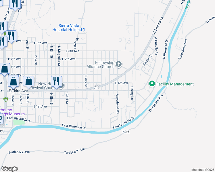 map of restaurants, bars, coffee shops, grocery stores, and more near 300-398 Tingley Street in Truth or Consequences