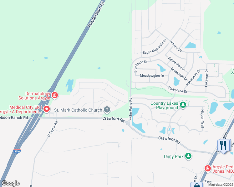 map of restaurants, bars, coffee shops, grocery stores, and more near 6113 Roaring Creek in Argyle